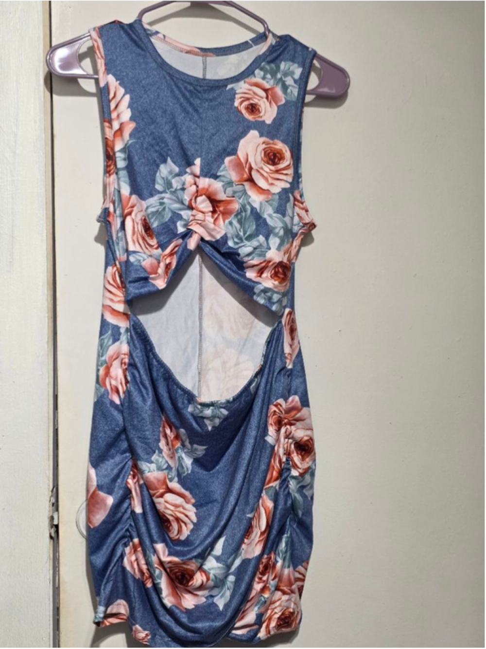 Women's PAULIE Blue Pink Floral Cutout Mini Dress L